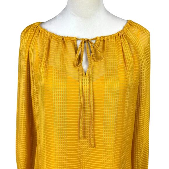 Tory Burch NWT Womens Yellow Natalie Grid Textured Georgette Top with Camisole - Picture 14 of 16